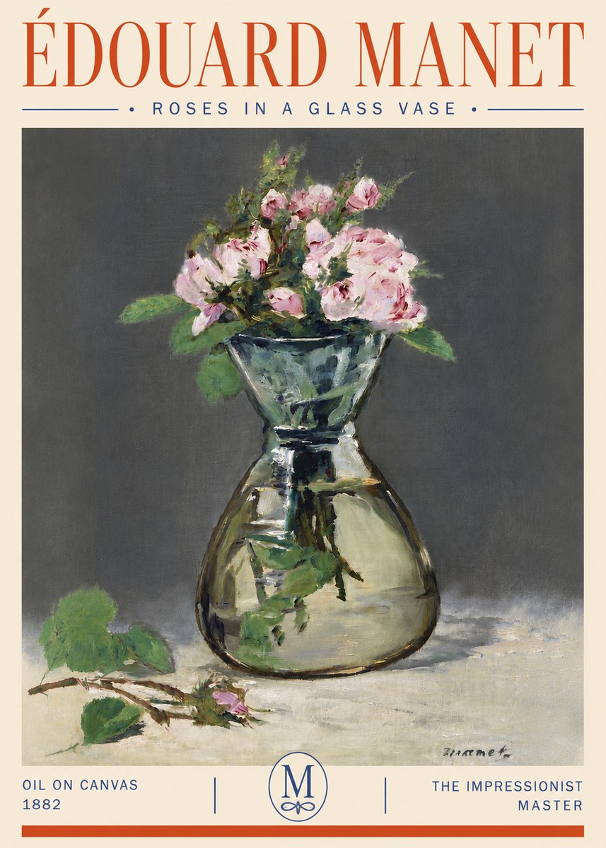 Édouard Manet Roses in a Glass Vase II No4 - Plakat