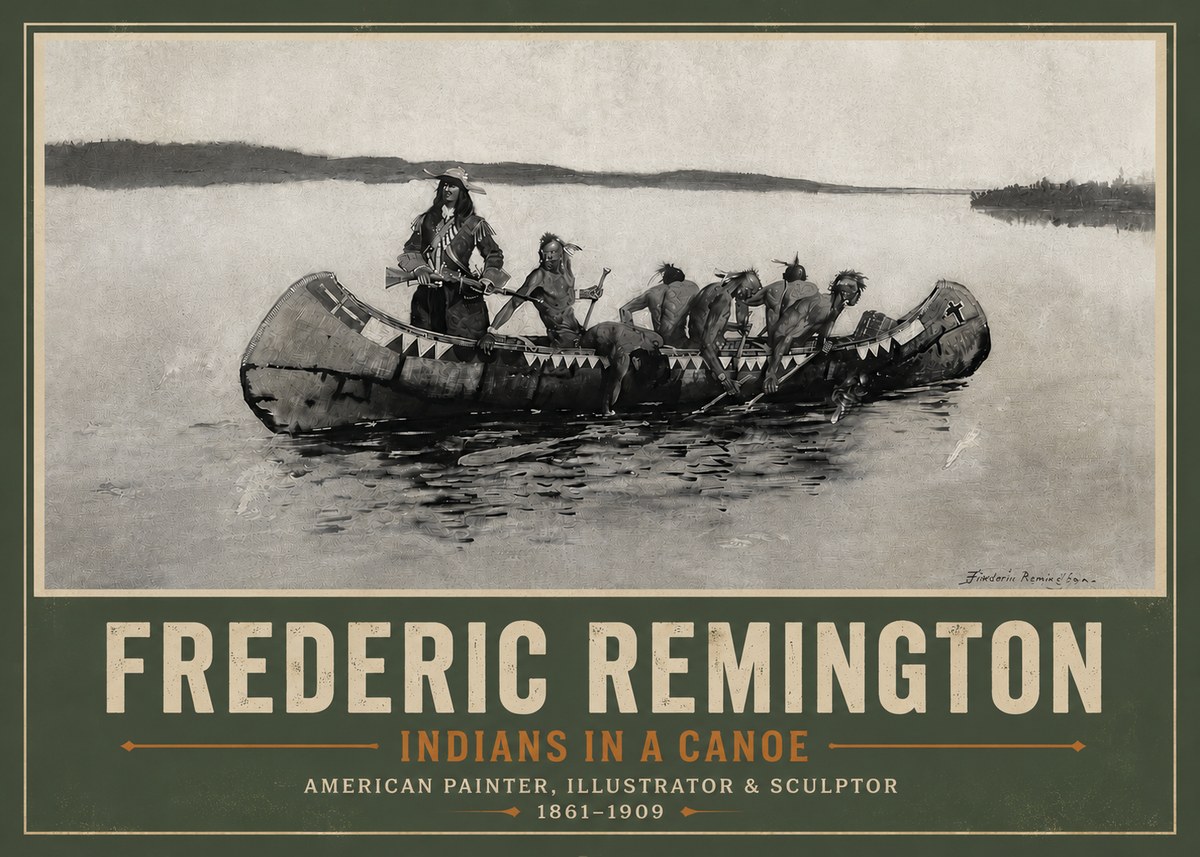 Frederic Remington Indians in a Canoe No5 - Plakat