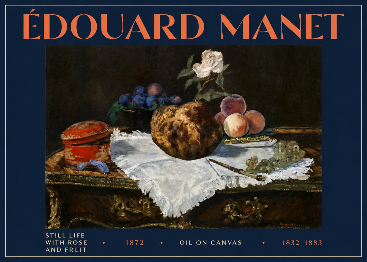 Édouard Manet Still Life with Rose and Fruit No4 - Plakat