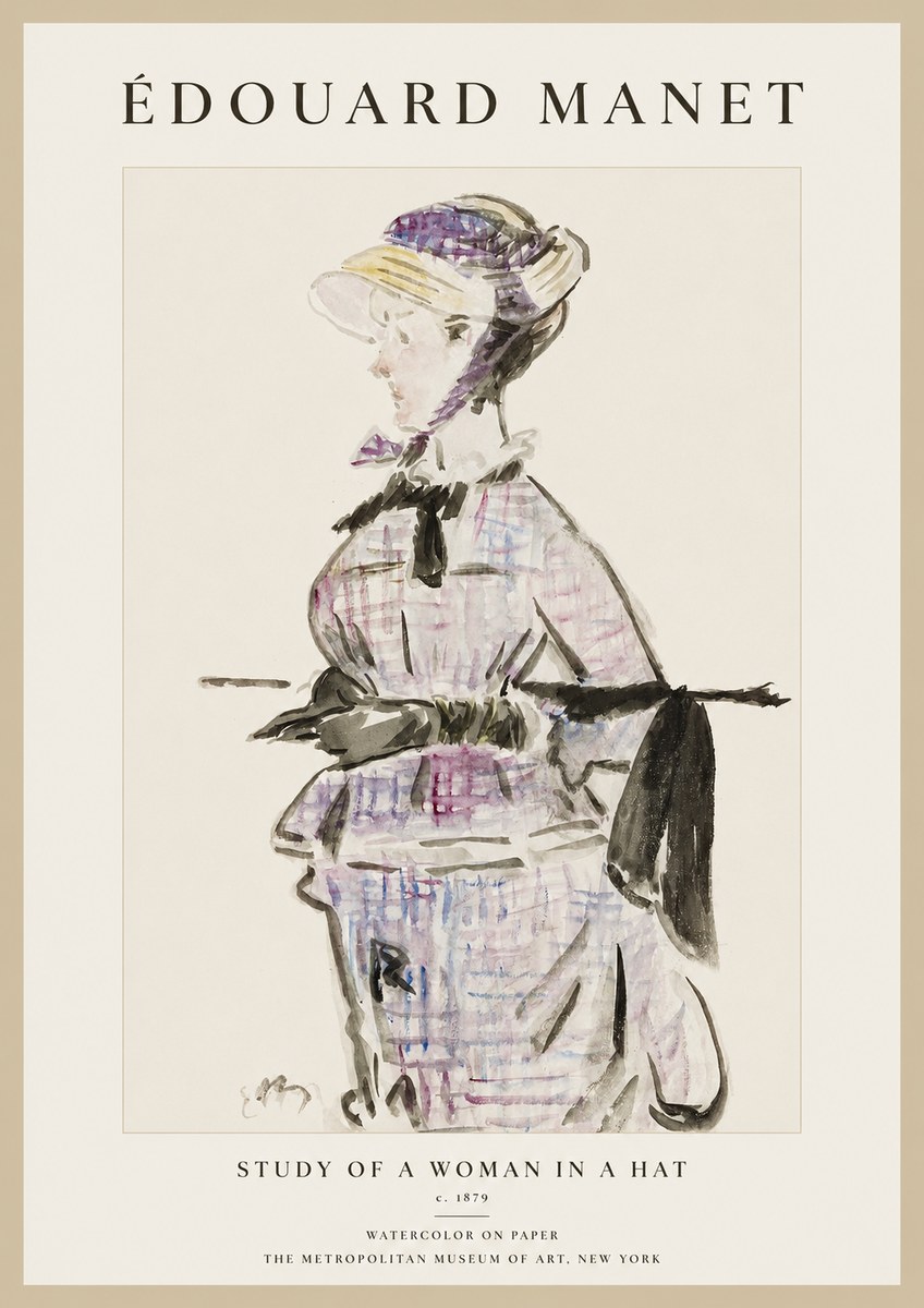 Édouard Manet Study of a Woman in a Hat No1 - Plakat