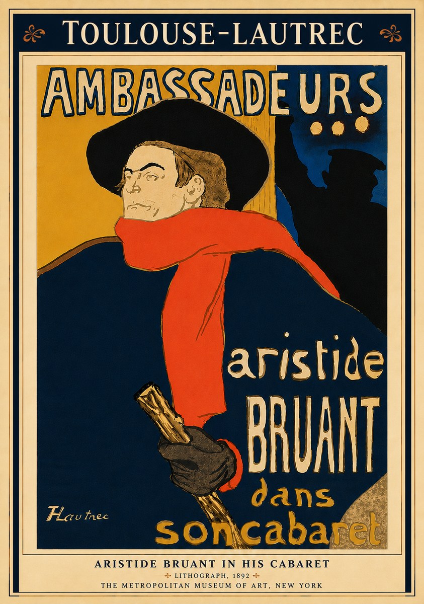Toulouse-Lautrec Aristide Bruant in His Cabaret I No6 - Plakat
