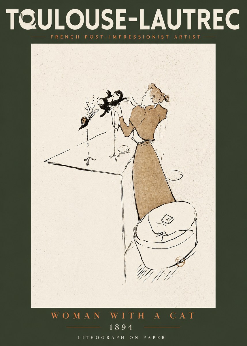 Toulouse-Lautrec Woman with a Cat No4 - Plakat