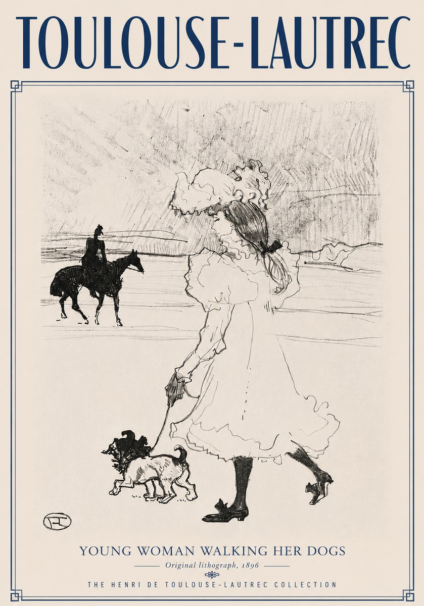 Toulouse-Lautrec Young Woman Walking Her Dogs No6 - Plakat
