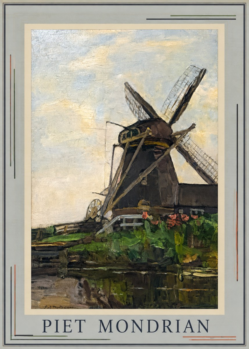 Piet Mondrian Windmill by the Water I No1 - Plakat