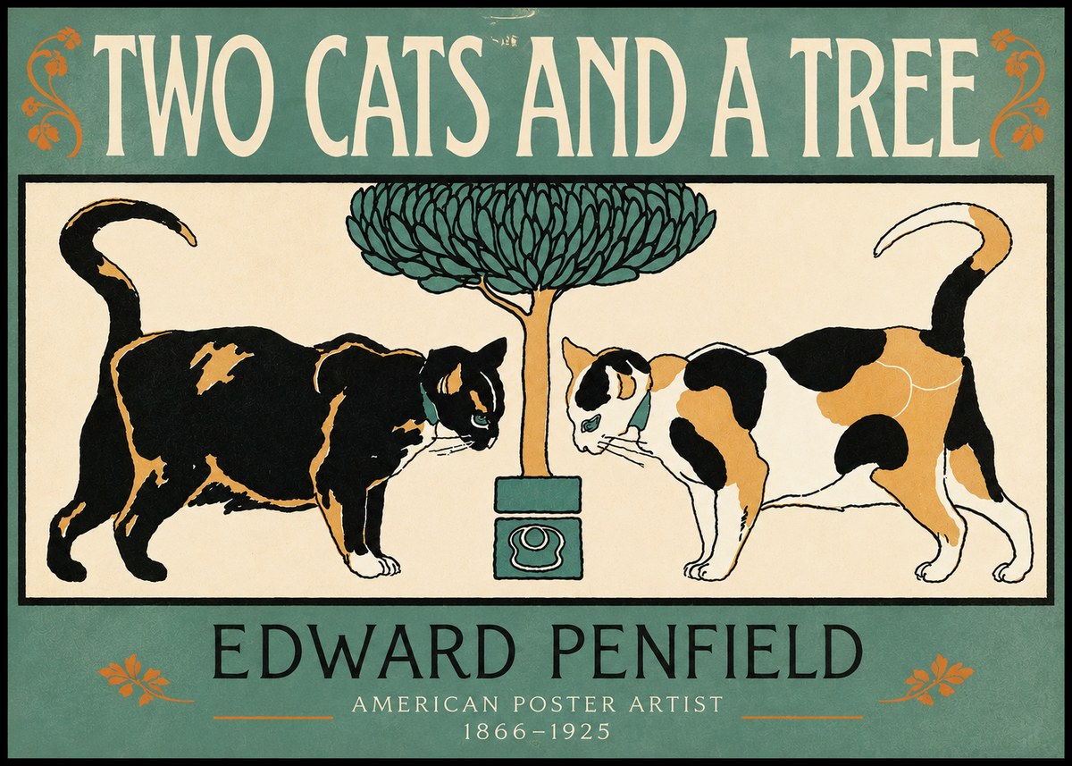 Edward Penfield Two Cats and a Tree No3 - Plakat
