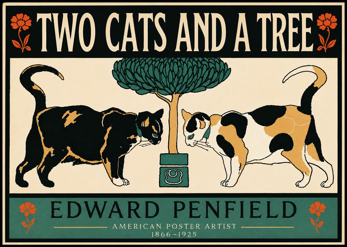 Edward Penfield Two Cats and a Tree No5 - Plakat