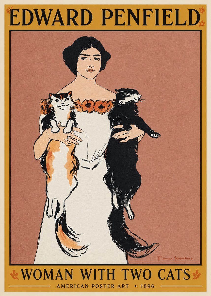 Edward Penfield Woman with Two Cats No3 - Plakat