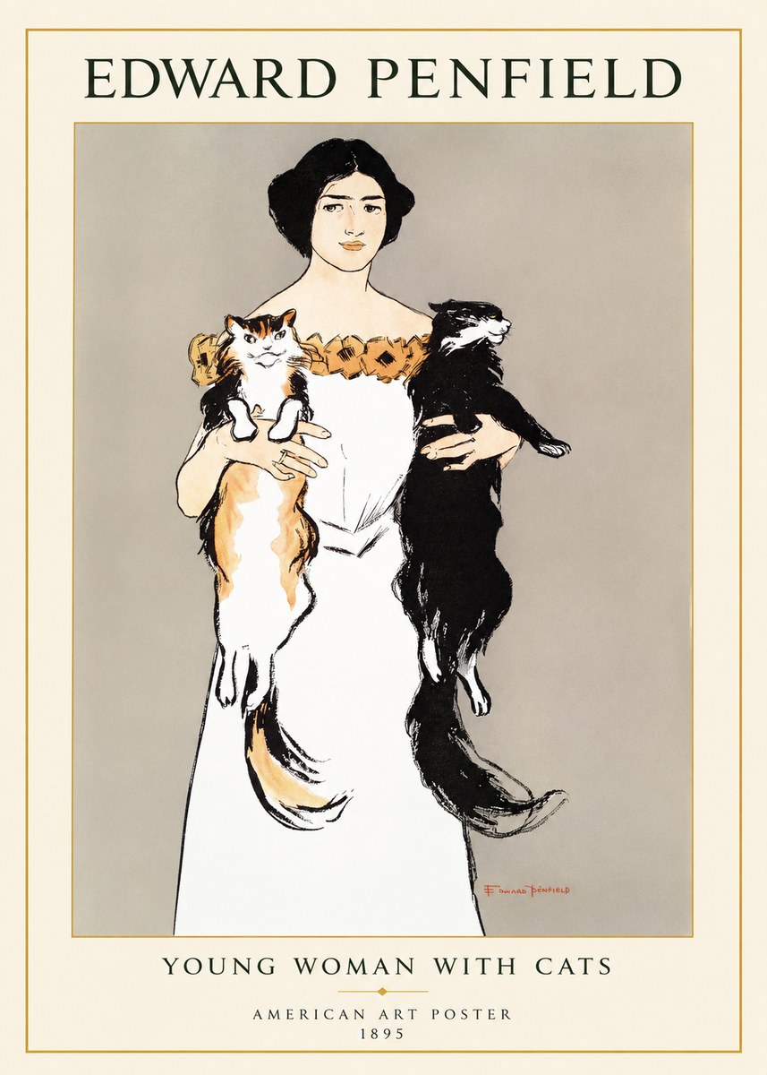 Edward Penfield Young Woman with Cats No1 - Plakat