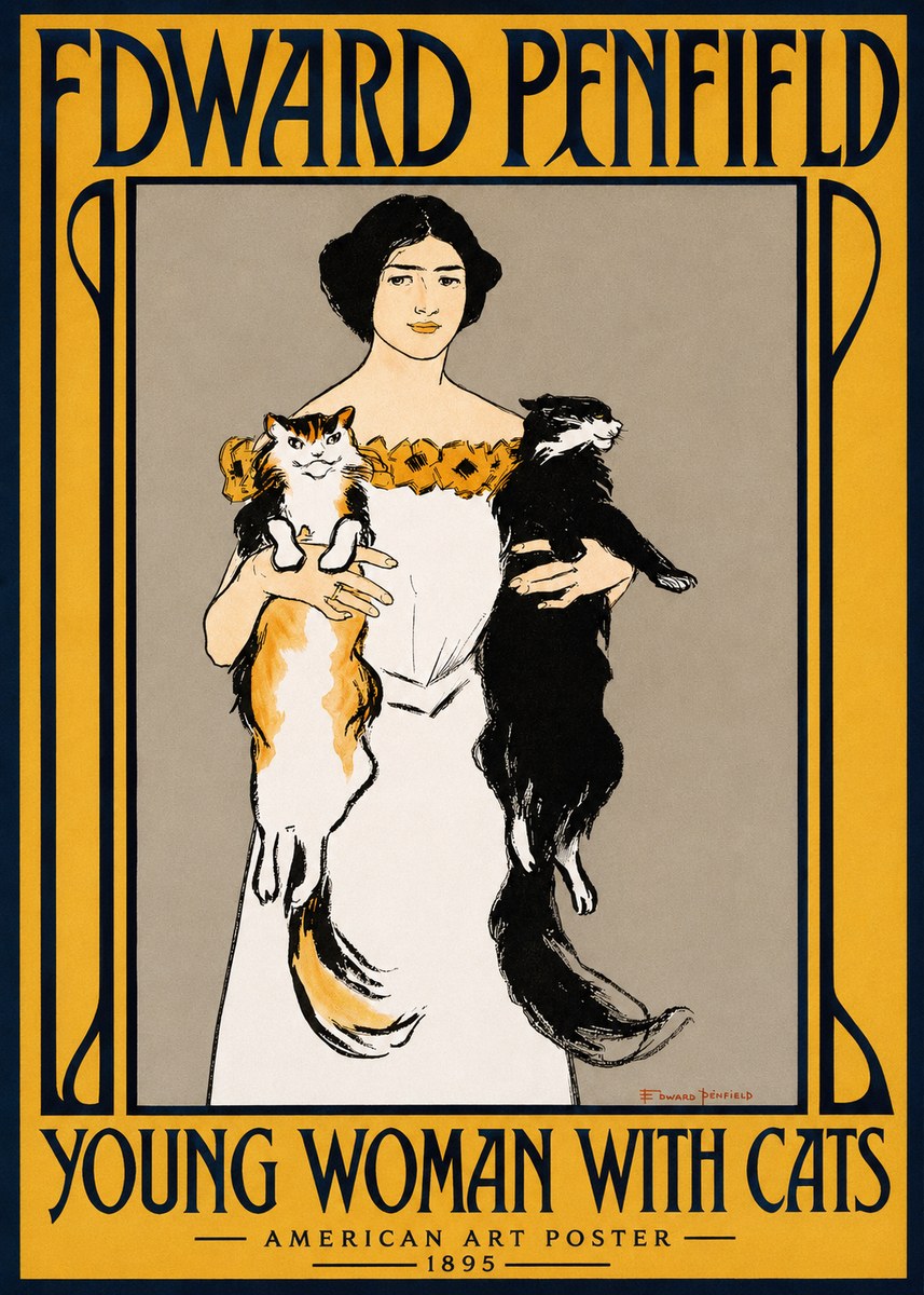 Edward Penfield Young Woman with Cats No2 - Plakat