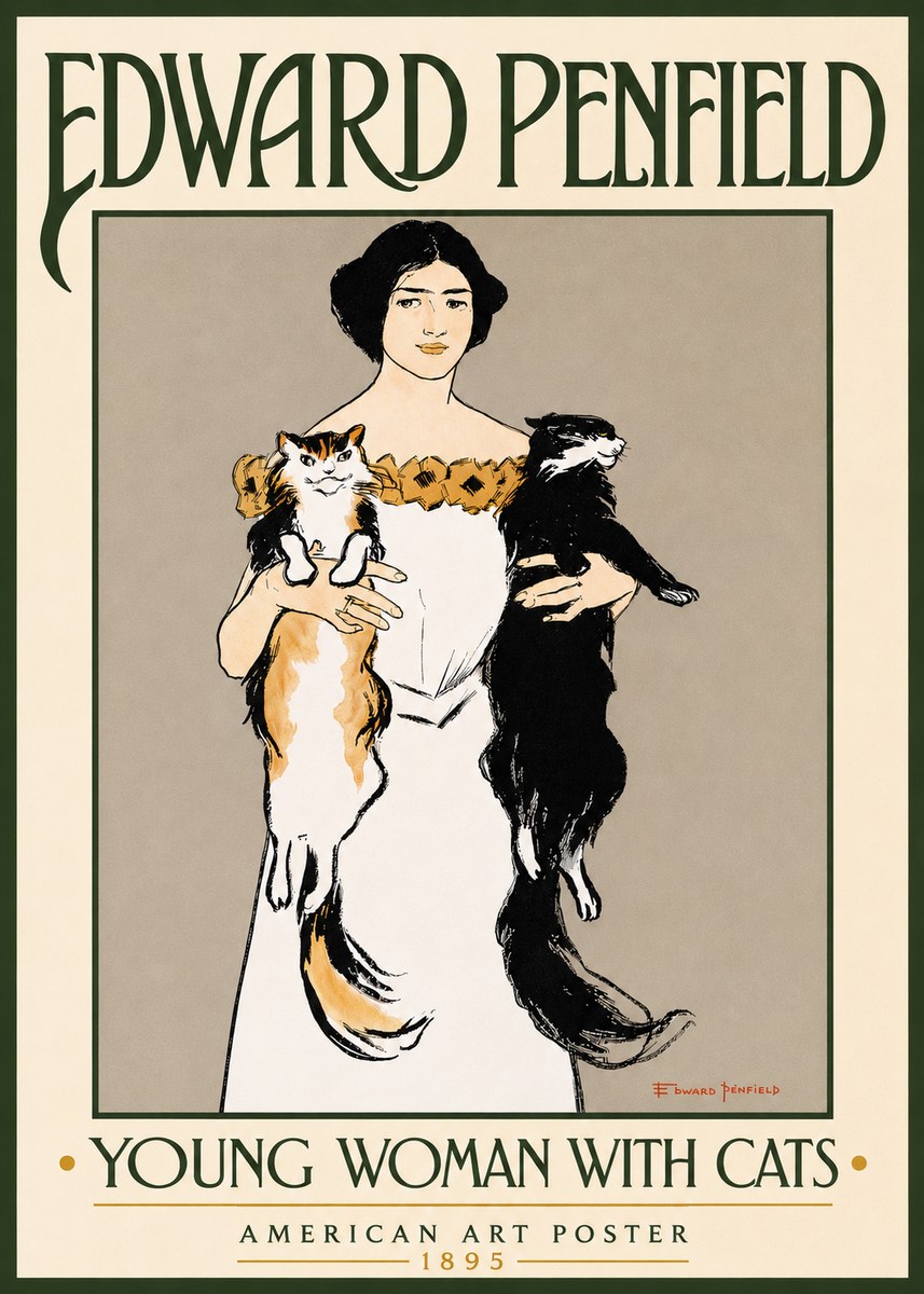 Edward Penfield Young Woman with Cats No4 - Plakat