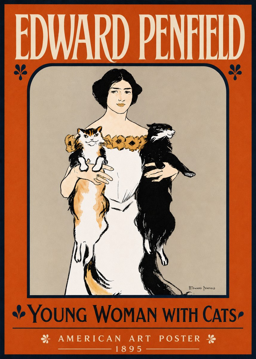 Edward Penfield Young Woman with Cats No5 - Plakat