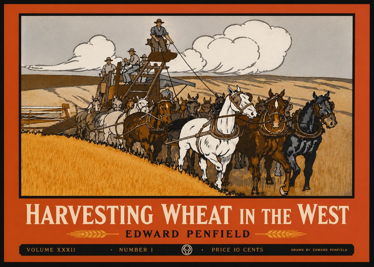 Edward Penfield Harvesting Wheat in the West No2 - Plakat