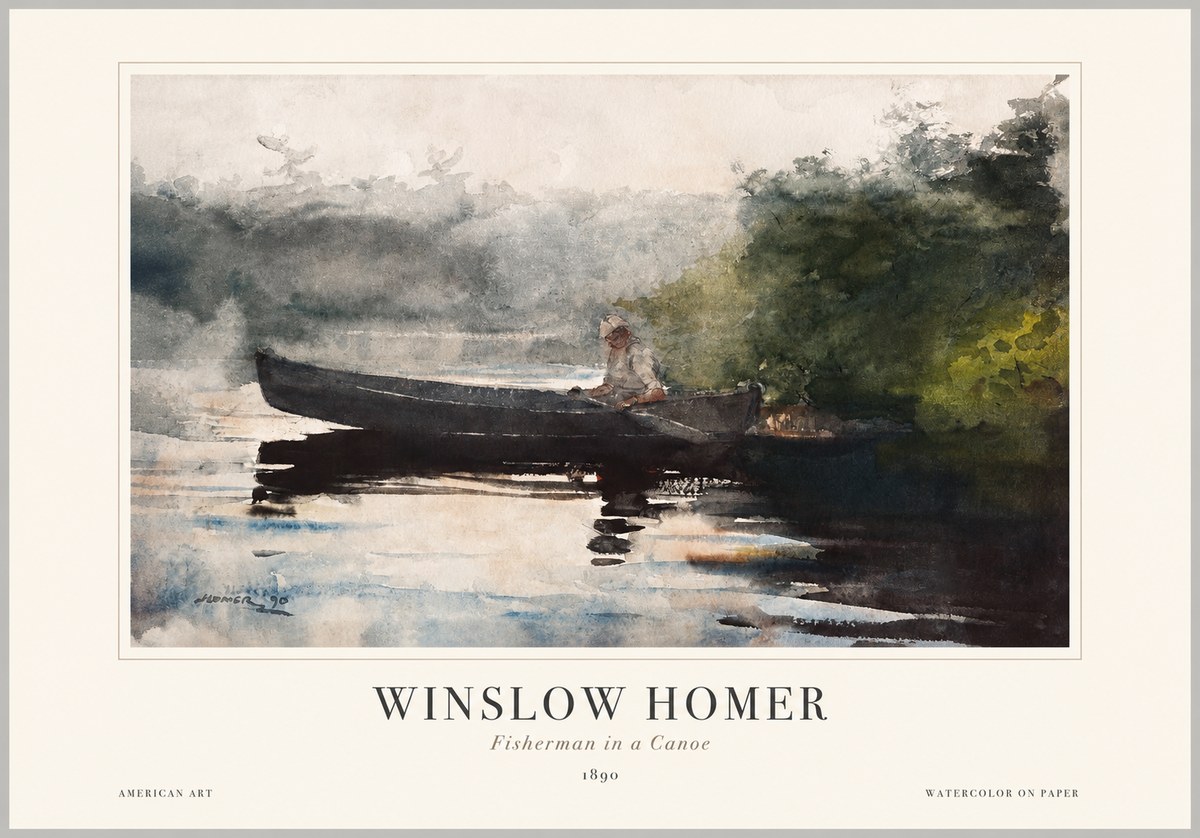 Winslow Homer Fisherman in a Canoe No1 - Plakat