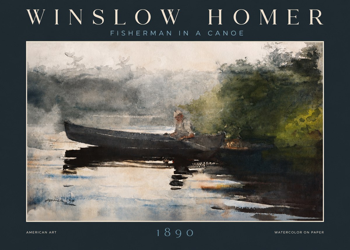 Winslow Homer Fisherman in a Canoe No2 - Plakat
