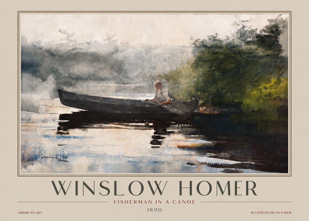 Winslow Homer Fisherman in a Canoe No3 - Plakat
