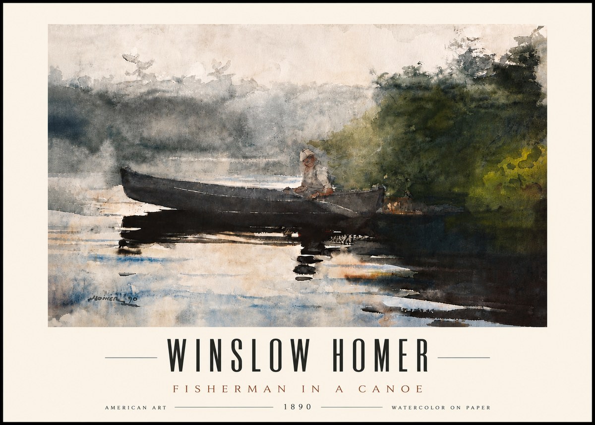 Winslow Homer Fisherman in a Canoe No5 - Plakat