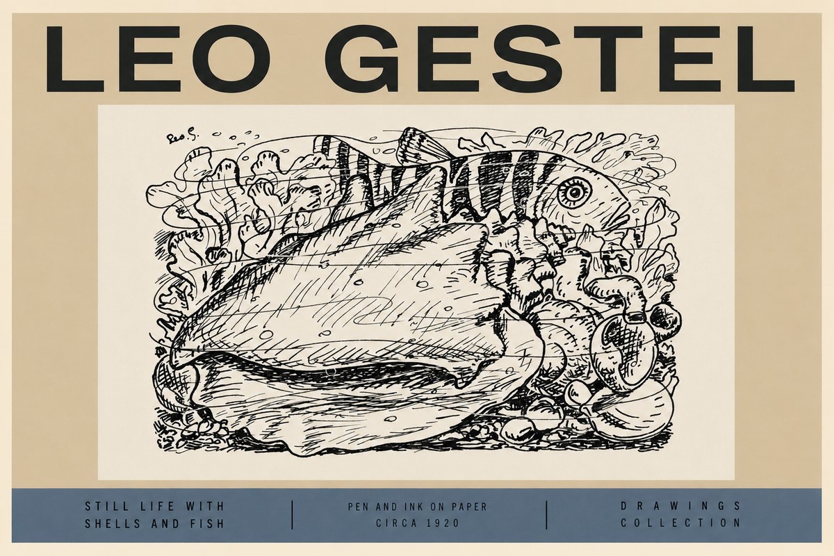 Leo Gestel Still Life with Shells and Fish No2 - Plakat