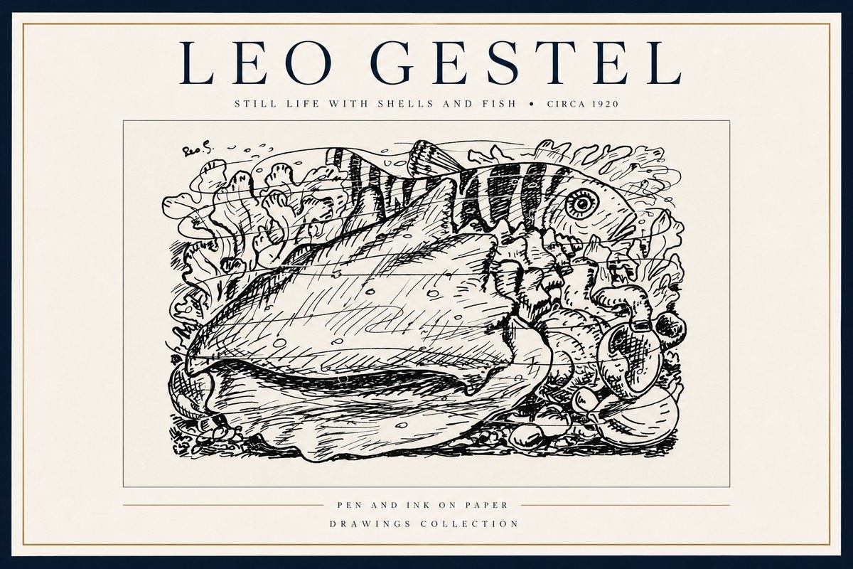 Leo Gestel Still Life with Shells and Fish No3 - Plakat
