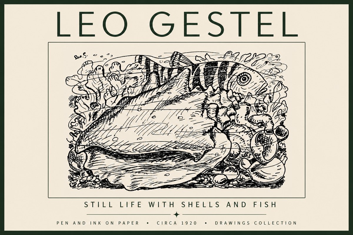 Leo Gestel Still Life with Shells and Fish No5 - Plakat