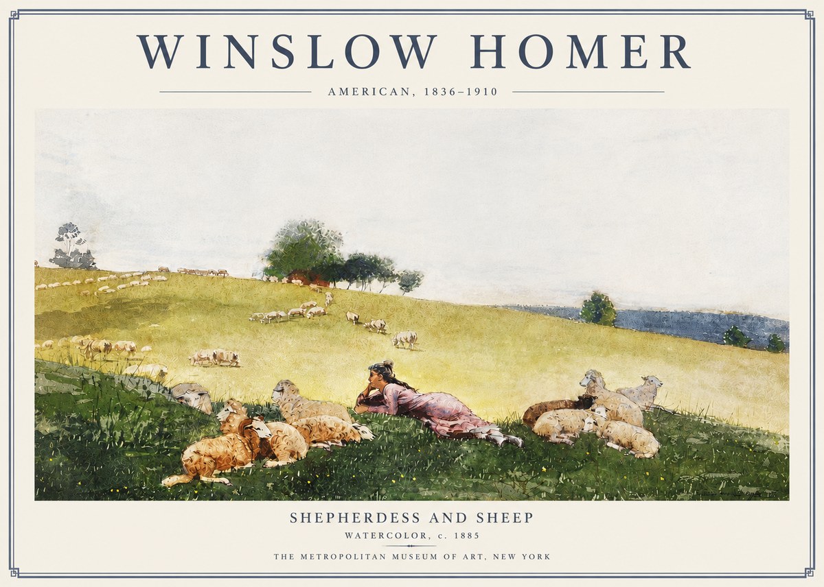 Winslow Homer Shepherdess and Sheep No3 - Plakat