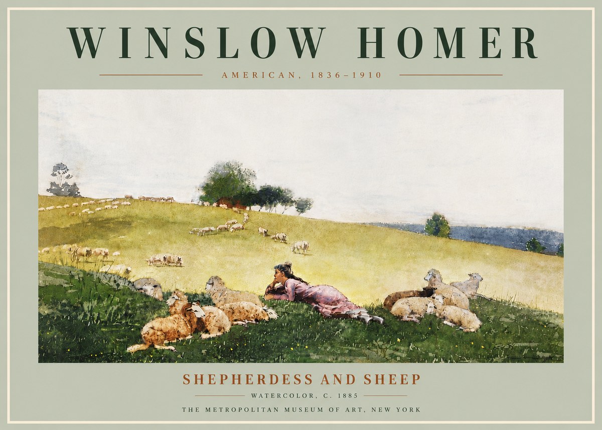Winslow Homer Shepherdess and Sheep No6 - Plakat