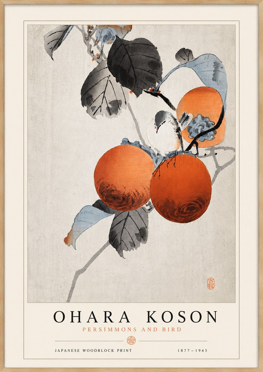 Ohara Koson Persimmons and Bird No5 - Plakat