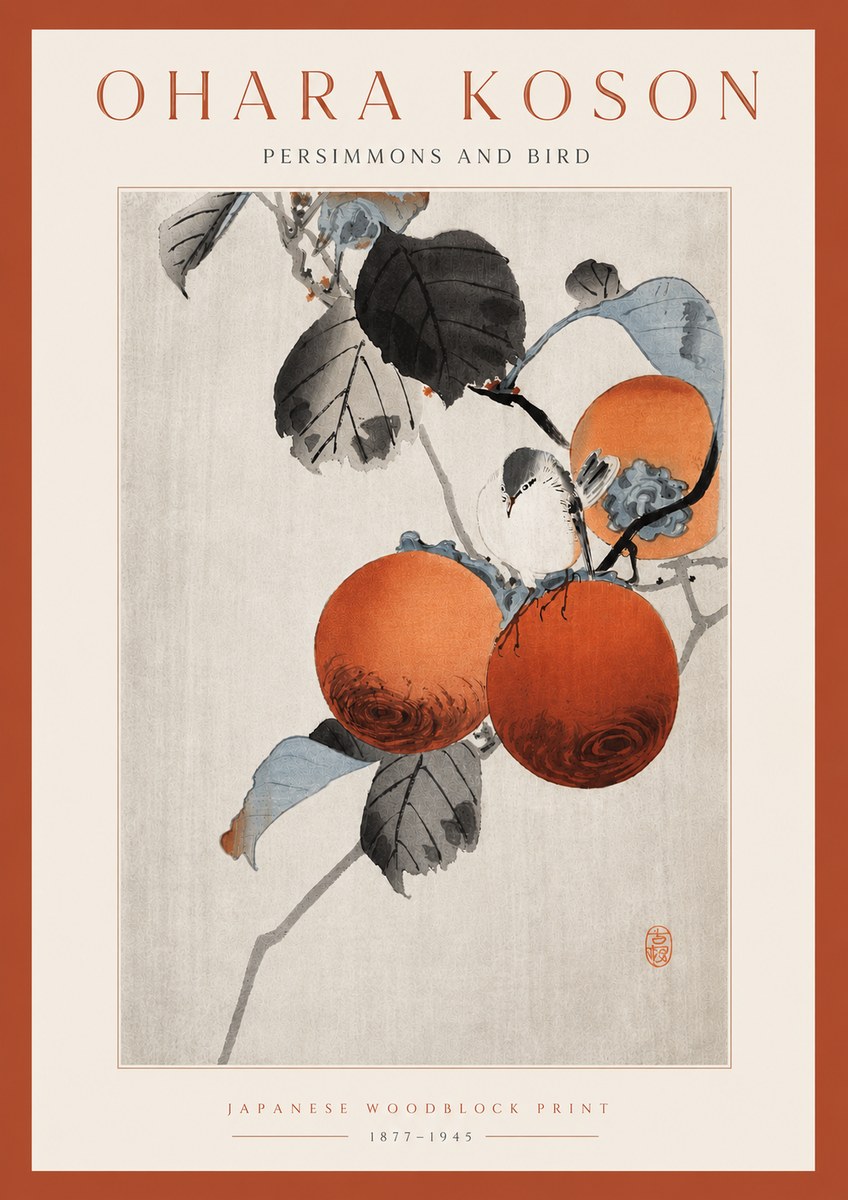 Ohara Koson Persimmons and Bird No6 - Plakat