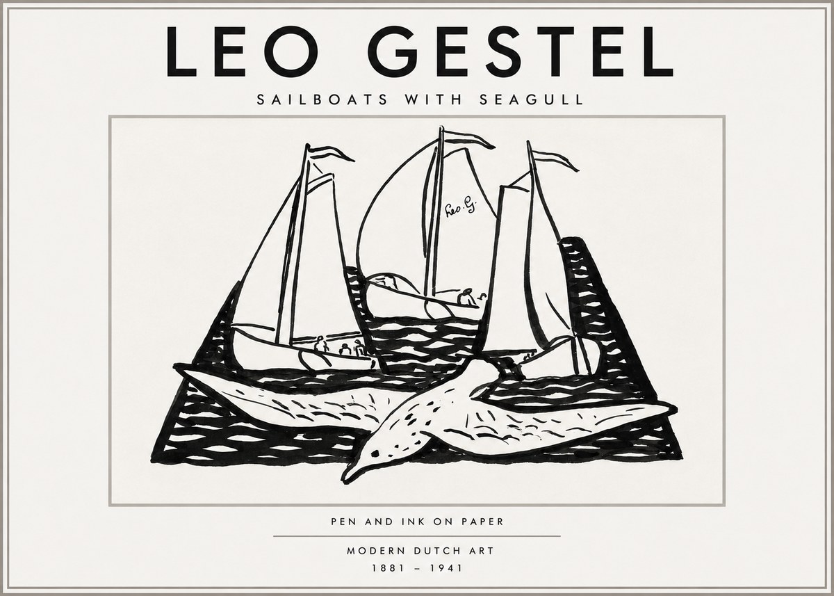 Leo Gestel Sailboats with Seagull No3 - Plakat