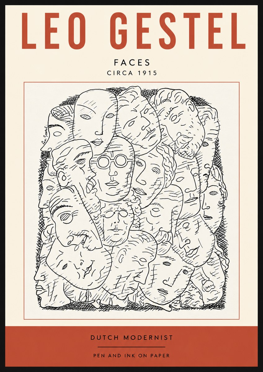Leo Gestel Heads Ink Drawing No5 - Plakat