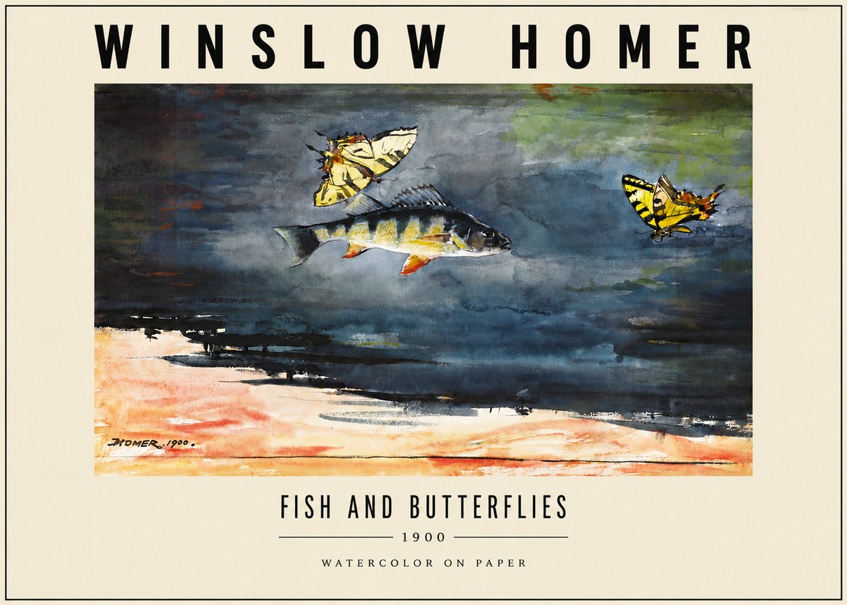 Winslow Homer Fish and Butterflies No3 - Plakat