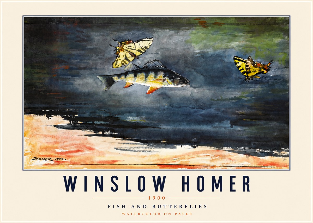 Winslow Homer Fish and Butterflies No4 - Plakat