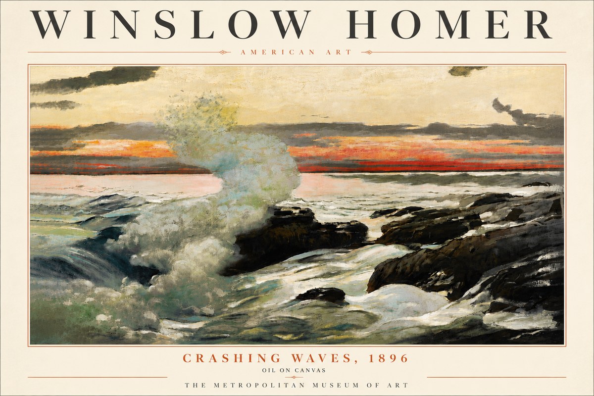 Winslow Homer Crashing Waves, 1896 No6 - Plakat
