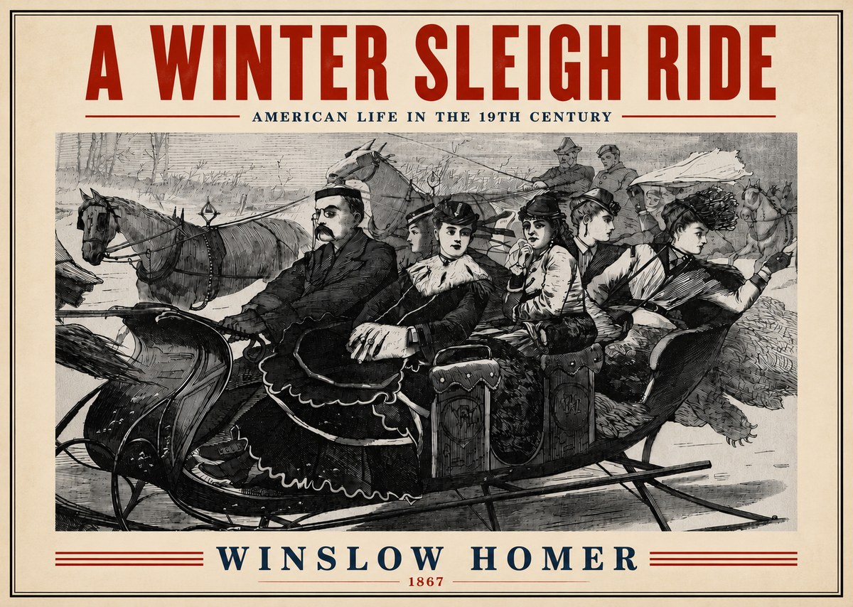 Winslow Homer A Winter Sleigh Ride - American Life in the 19Th Century No4 - Plakat