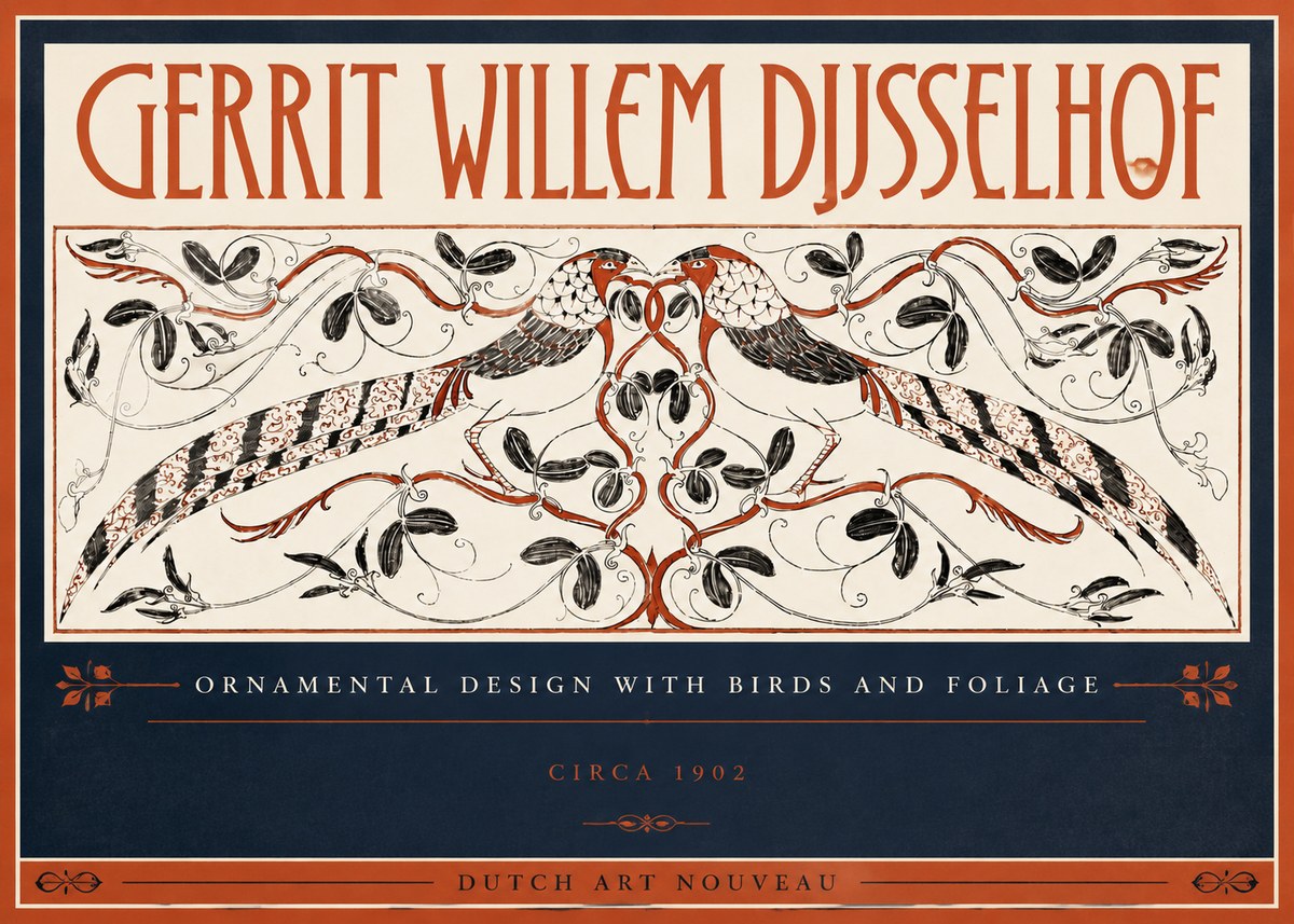 Gerrit Willem Dijsselhof Ornamental Design with Birds and Foliage No5 - Plakat