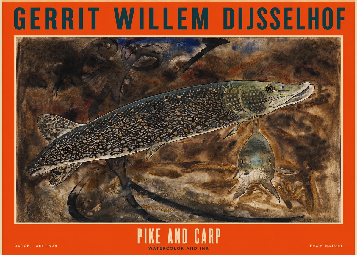 Gerrit Willem Dijsselhof Pike and Carp No2 - Plakat