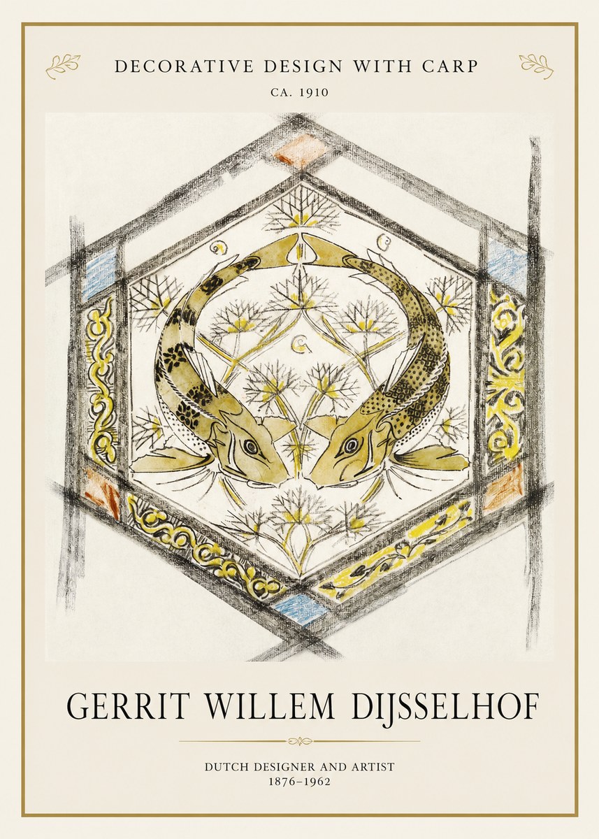 Gerrit Willem Dijsselhof Decorative Design with Carp No1 - Plakat