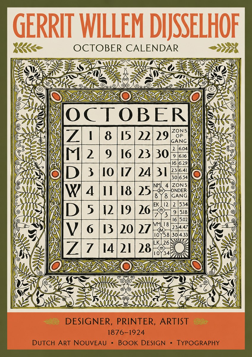 Gerrit Willem Dijsselhof October - Calendar Page No3 - Plakat