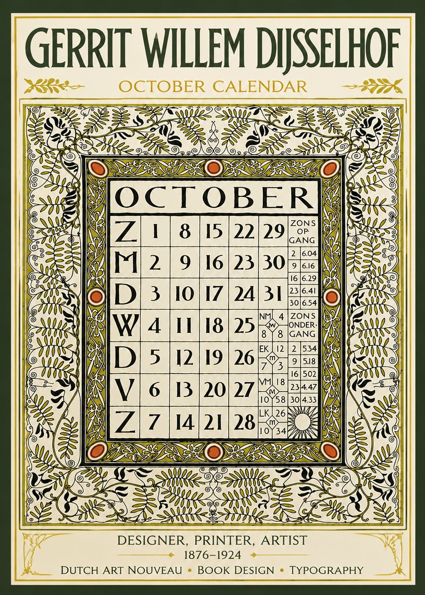 Gerrit Willem Dijsselhof October - Calendar Page No6 - Plakat