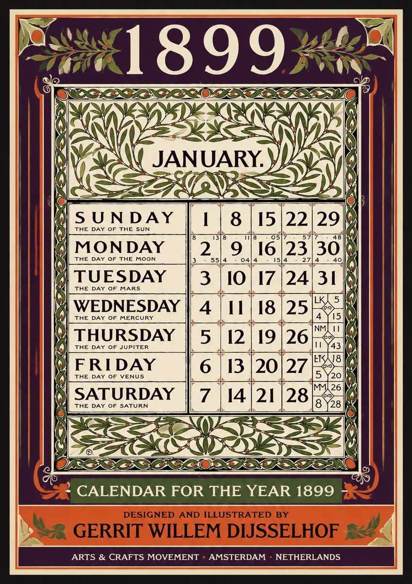 Gerrit Willem Dijsselhof January. Calendar for 1899. No4 - Plakat