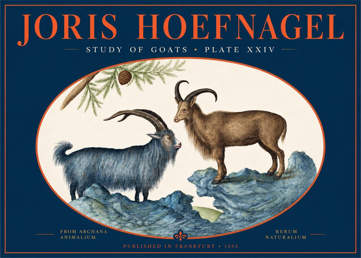 Joris Hoefnagel Two Mountain Goats from the Series Quadrupeds No3 - Plakat