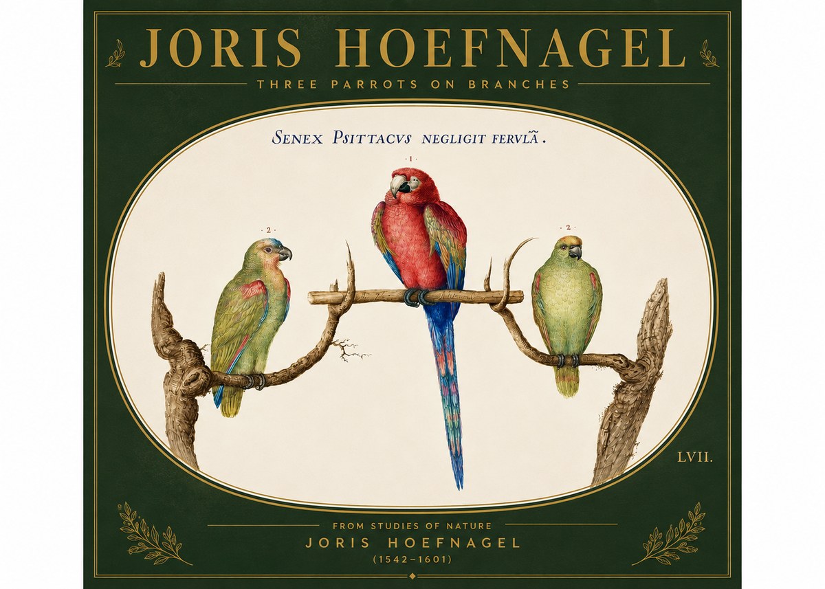 Joris Hoefnagel Three Parrots No6 - Plakat