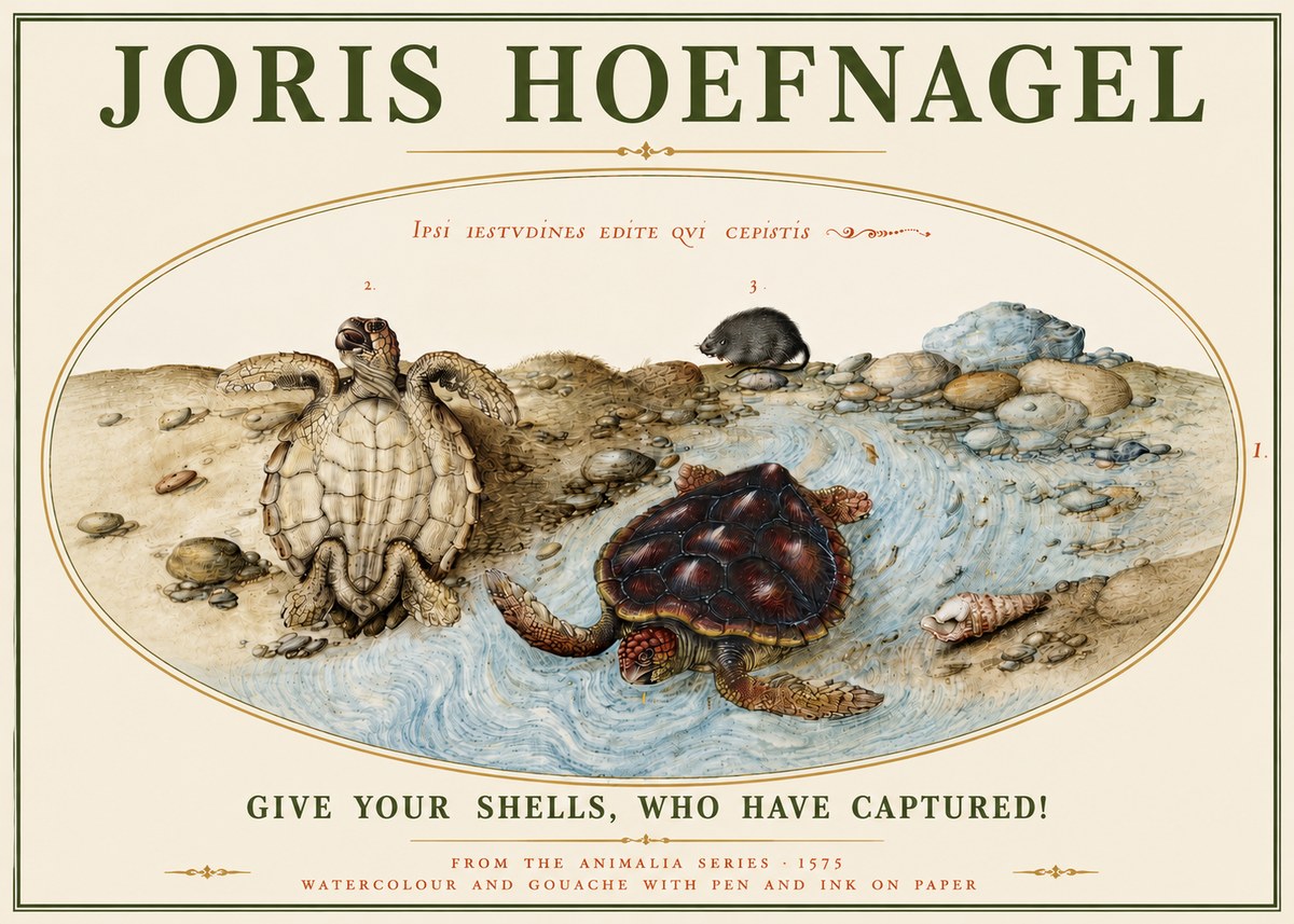 Joris Hoefnagel Two Turtles in a Stream No5 - Plakat