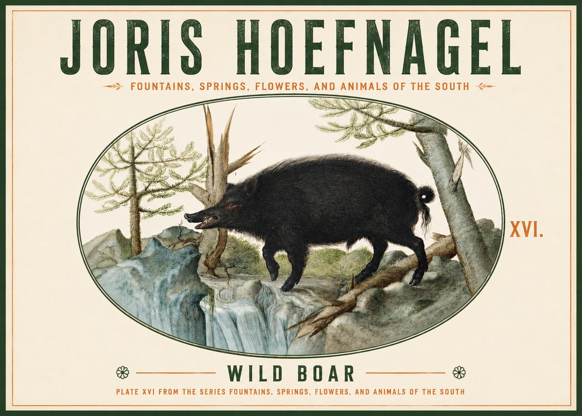 Joris Hoefnagel Fountains, Springs, Flowers, and Animals of the South - Plate Xvi No4 - Plakat
