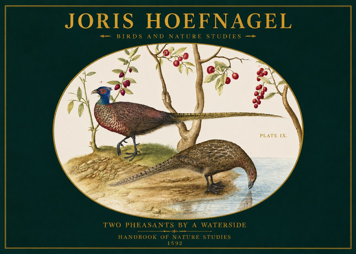 Joris Hoefnagel Peacocks and Pheasants Among Fruiting Branches No3 - Plakat