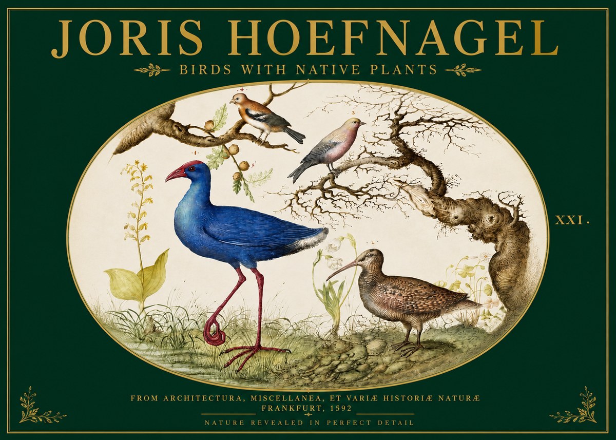 Joris Hoefnagel Birds with Native Plants No3 - Plakat