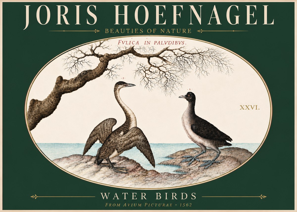 Joris Hoefnagel Cormorant and Coot No5 - Plakat