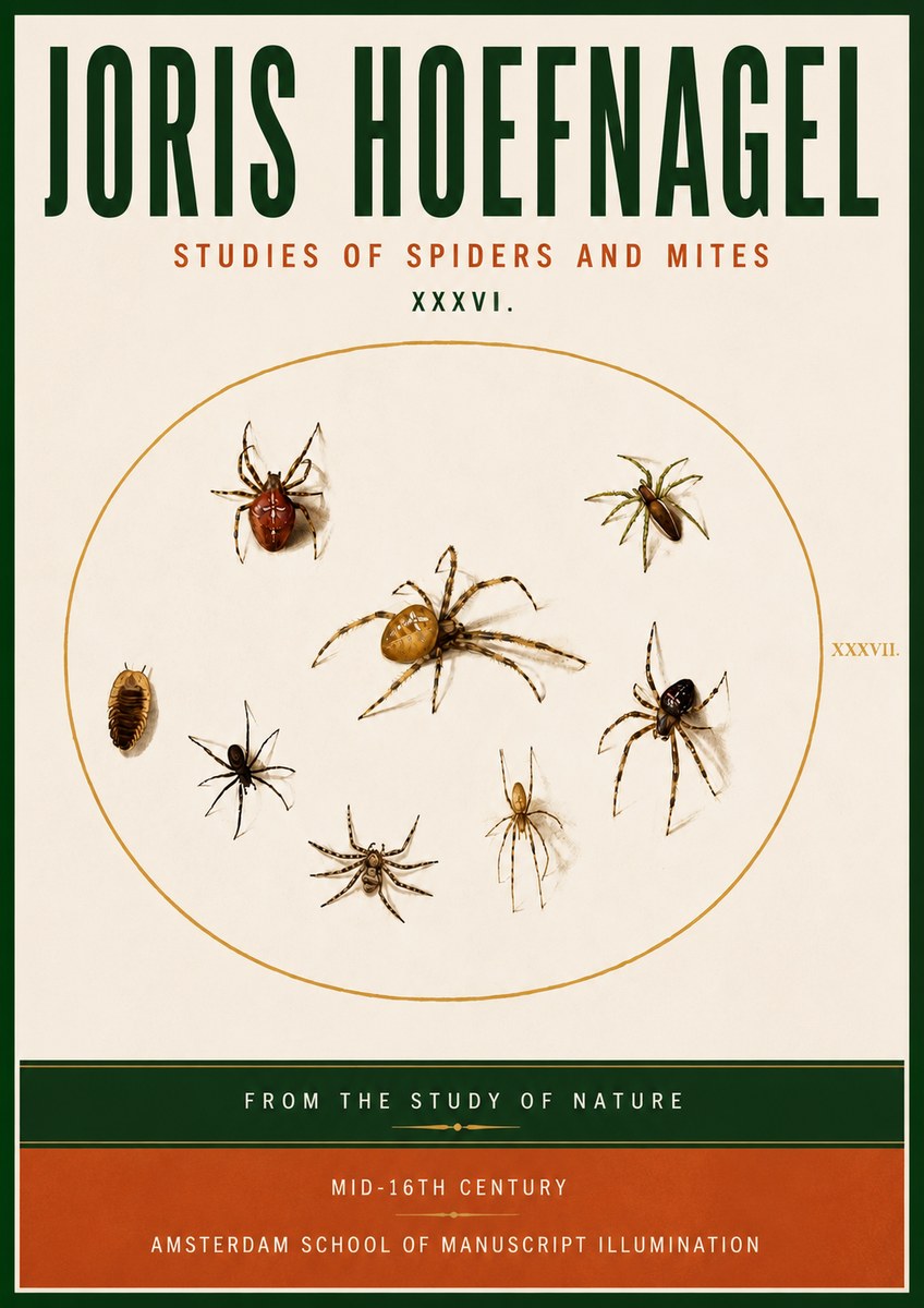 Joris Hoefnagel Study of Spiders and Mites - Plate Xxxvii. No5 - Plakat