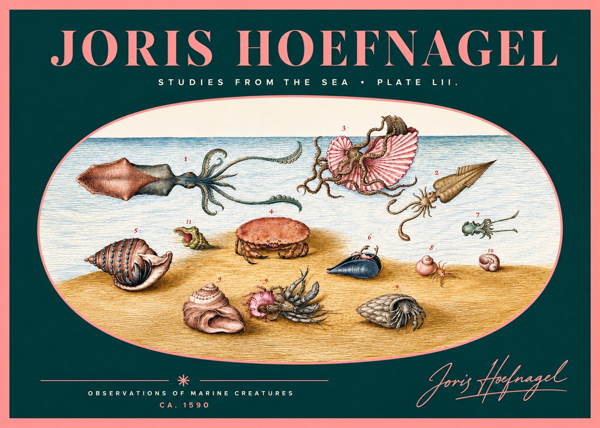 Joris Hoefnagel Marine Creatures - Plate Lii No2 - Plakat