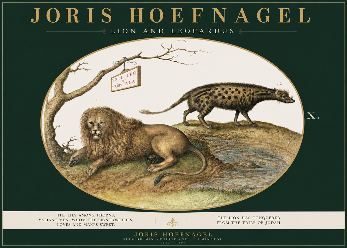 Joris Hoefnagel Lion and Spotted Hyena No3 - Plakat