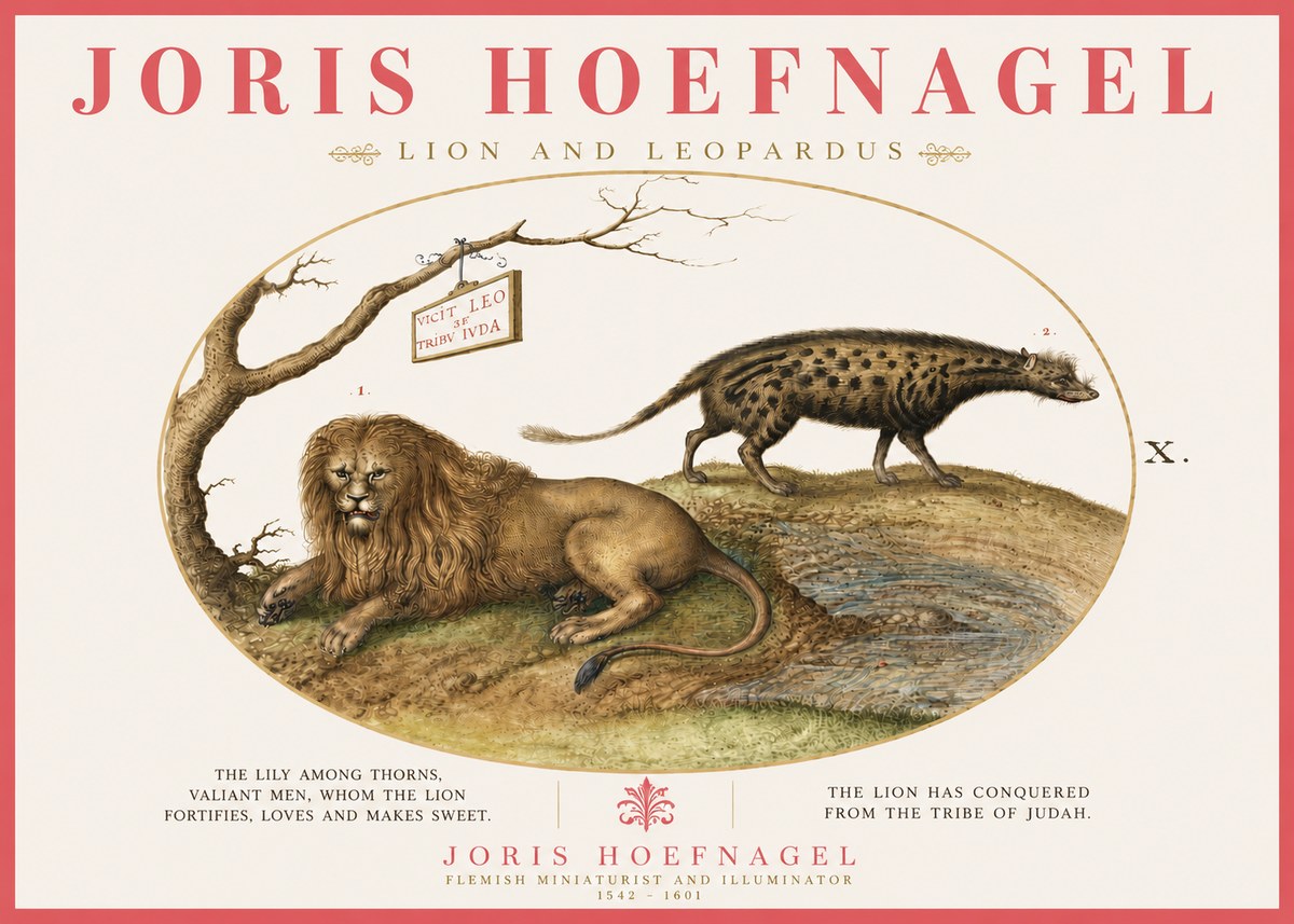 Joris Hoefnagel Lion and Spotted Hyena No6 - Plakat
